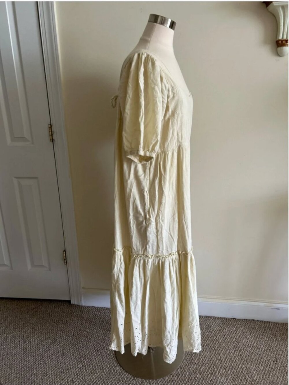 Anthropologie Saint Helena Cotton Maxi Midi Creamy Embroidered Dress size XL - Picture 4 of 11